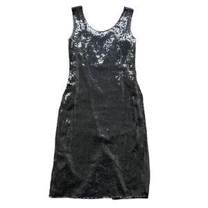 VINTAGE Slip Dress Womens Sz 6 Black Sequin Cocktail LBD Hollywood Glam